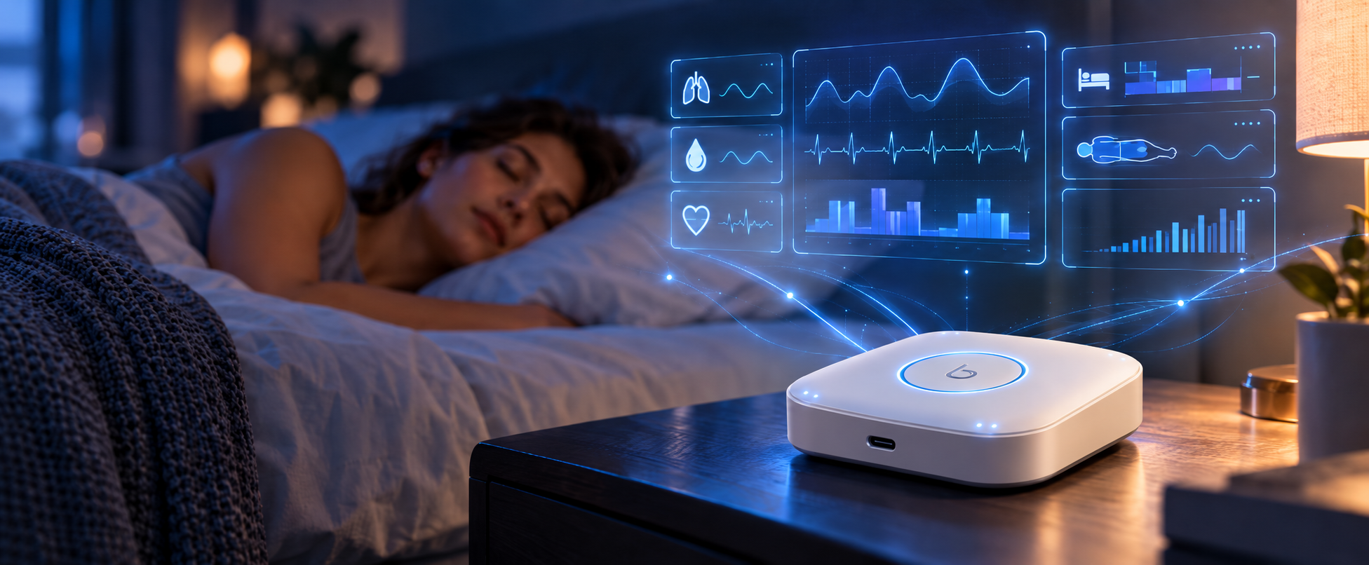 NoctaOx em um cenário de monitoramento do sono com visualização de sinais fisiológicos